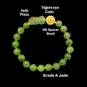 Image of Green Jade Pixiu Coin Energy Bracelet (Abundance, Protection)