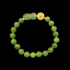 Image of Green Jade Pixiu Coin Energy Bracelet (Abundance, Protection)