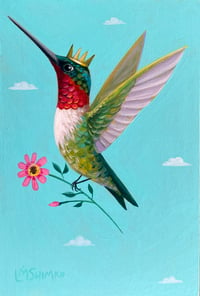 Ruby-throated Hummingbird, Pink Daisy