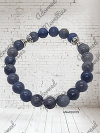 Image 1 of ANA826079 - Blue Agate Natural Stone Beads 10mm w/ Silver Accents