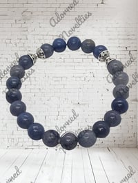 Image 2 of ANA826079 - Blue Agate Natural Stone Beads 10mm w/ Silver Accents