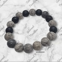 Image 1 of ANA826081 - Gray Silk Jasper Natural Gemstone and Matte Black Agate Beads 12mm