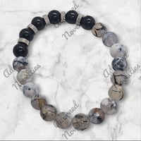 Image 3 of ANA826083 - Natural Gray Fire Agates Stone Bead & Natural Black Onyx Gemstone 10mm