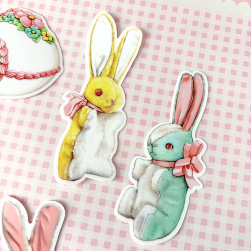 Image of Vintage stuffed bunny sticker ( pink, yellow, or blue)