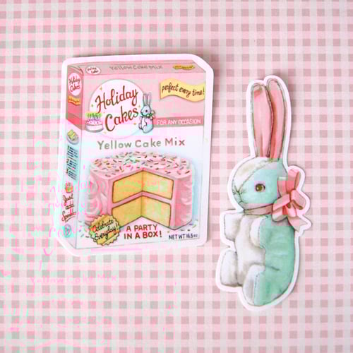Image of Vintage stuffed bunny sticker ( pink, yellow, or blue)