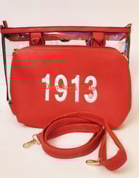 Image 2 of Large Red Stadium Tote w Red Messenger