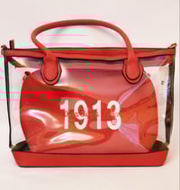 Image 1 of Large Red Stadium Tote w Red Messenger