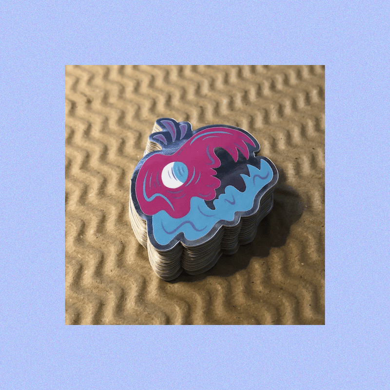 Image of Pink + Blue Mirror Skull Sticker