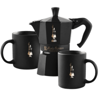 Image 1 of Bialetti Moka Express Black Edition Gift Set - 6 Cup + 2 Mugs
