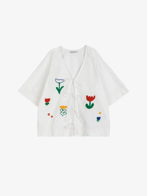 Image of 1-Top Garden Embroidery Tie Blouse