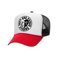 Image 1 of Logo Trucker Hat - Red White Black