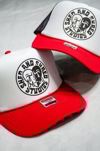 Image 5 of Logo Trucker Hat - Red White Black