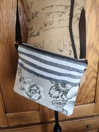 Image 2 of Linen Zippered Crossbody Purse - Neutral Stripe & Floral