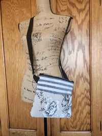 Image 1 of Linen Zippered Crossbody Purse - Neutral Stripe & Floral