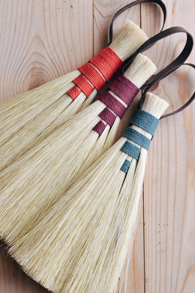 Image of Tampico fibre hand brush broom with hemp and leather