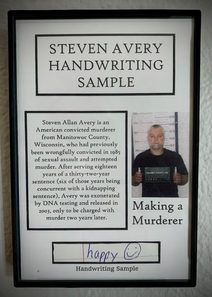 Image of Steven Avery (Making a Murderer) Handwriting Sample Frame