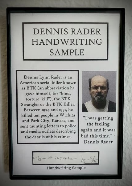 Image of Dennis Rader "BTK Killer" Handwriting Sample Frame