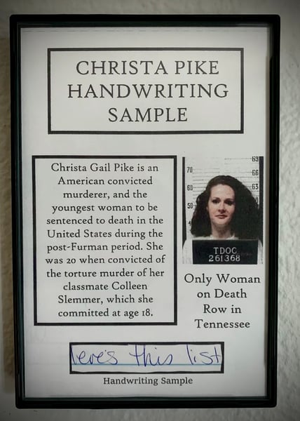 Image of Christa Pike "Jealousy Killer" Handwriting Sample Frame