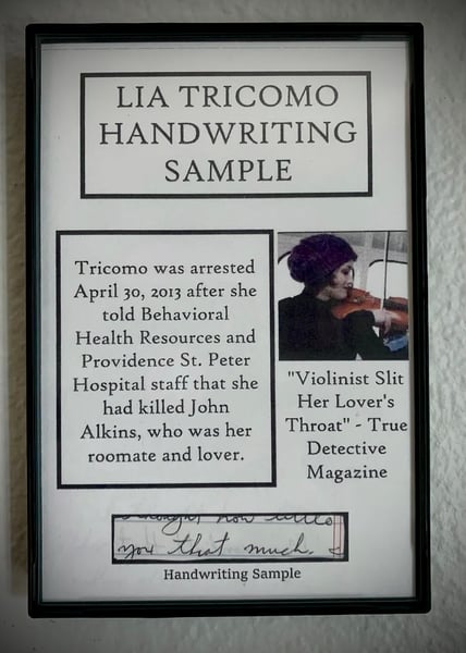 Image of Lia Tricoma "Killer Violinist" Handwriting Sample Frame