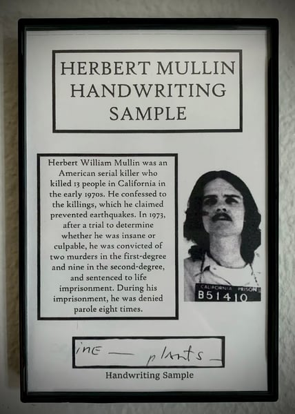 Image of Herbert Mullin "Earthquake Killer" Handwriting Sample Frame