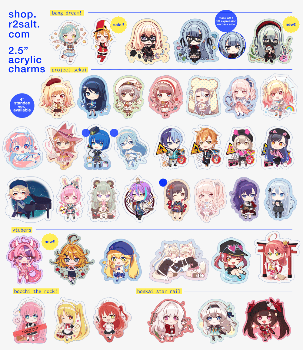 Image of Assorted 2.5" Acrylic Charms & 4" Standee