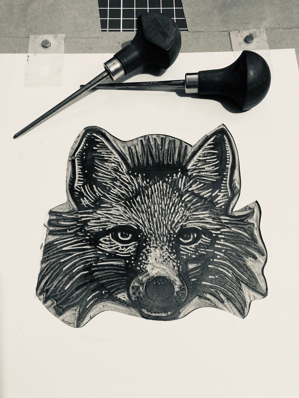 Fox linocut print