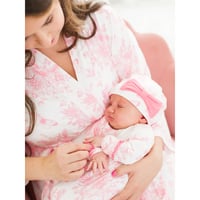 Image 3 of Women's Pink Butterfly Garden Toile Bamboo Viscose Mommy & Me Maternity Robe