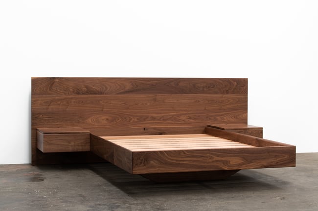FLOATING BED WITH SOFT CLOSE DRAWERS IN AMERICAN WALNUT