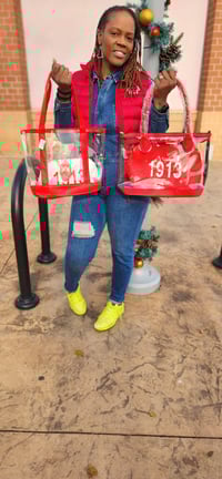 Image 6 of Large Red Stadium Tote w Red Messenger