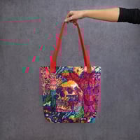 Image 3 of "Australian flowers skull embroidery" tote bag