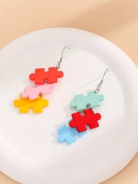 Image 1 of Colored Puzzle Block Acrylic Dangle Earrings