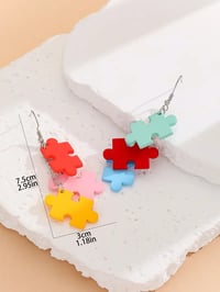 Image 2 of Colored Puzzle Block Acrylic Dangle Earrings