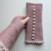 Image 1 of Wrist Worms, Dusty pink with off-white dots