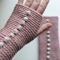 Image 2 of Wrist Worms, Dusty pink with off-white dots