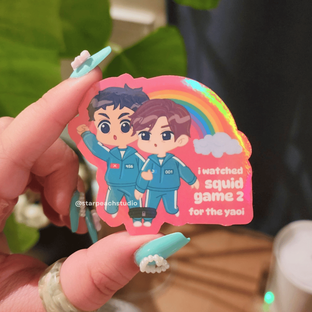 Image of 🦑 'watched sg for the yaoi' sticker (squid game)