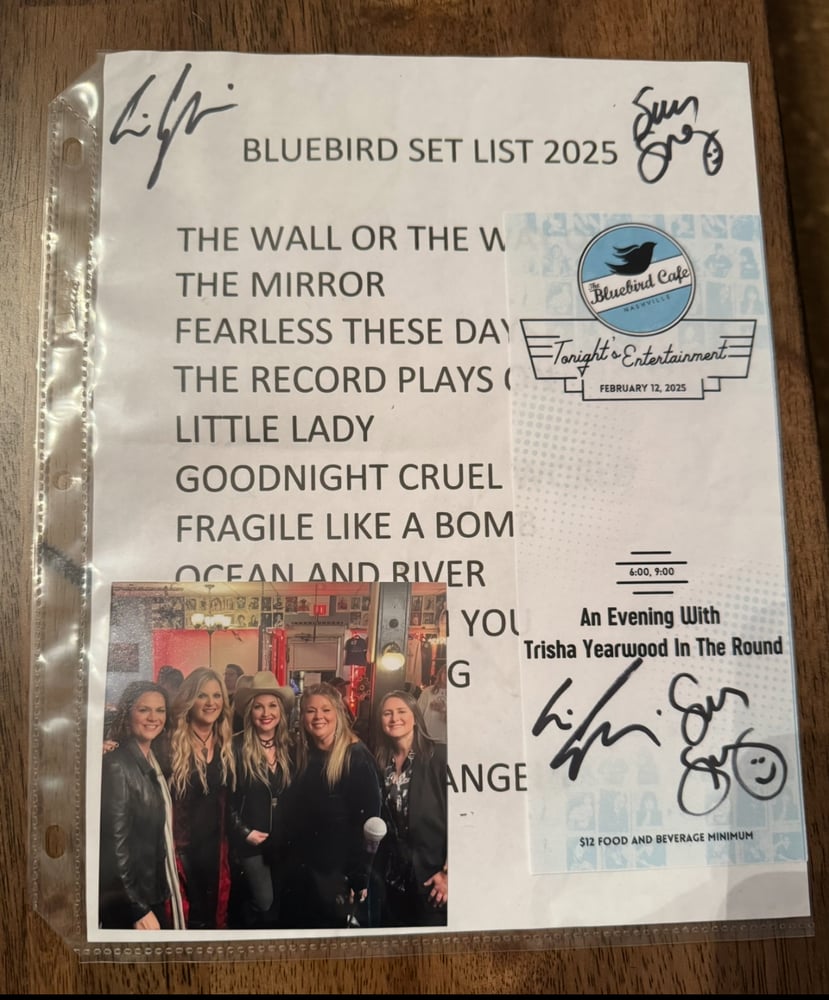 Image of Set List from Bluebird signed by Erin and Sunny