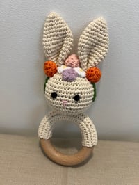 Image 1 of Handcrafted Crochet Bunny Rattle Muti-color Flowers 