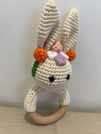 Image 2 of Handcrafted Crochet Bunny Rattle Muti-color Flowers 