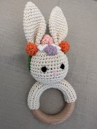 Image 3 of Handcrafted Crochet Bunny Rattle Muti-color Flowers 