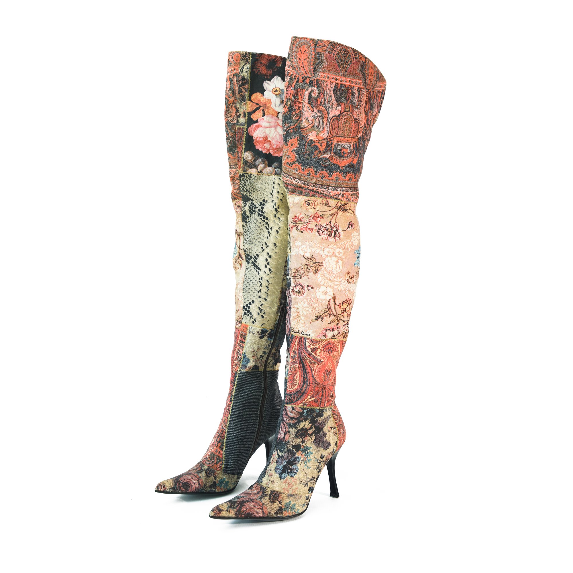 Image of Roberto Cavalli 2002 Patchwork Thigh High Boots