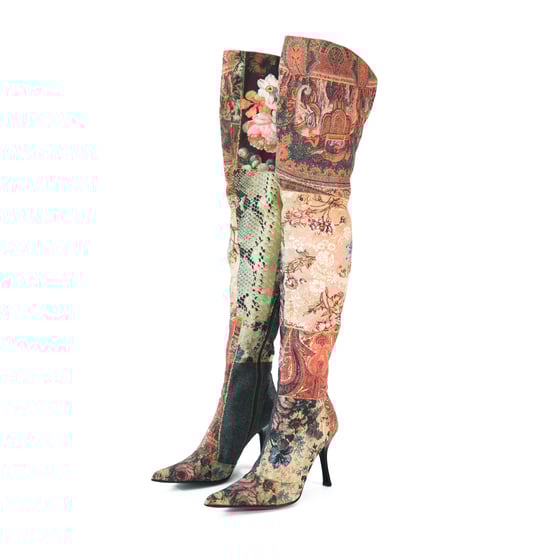 Image of Roberto Cavalli 2002 Patchwork Thigh High Boots