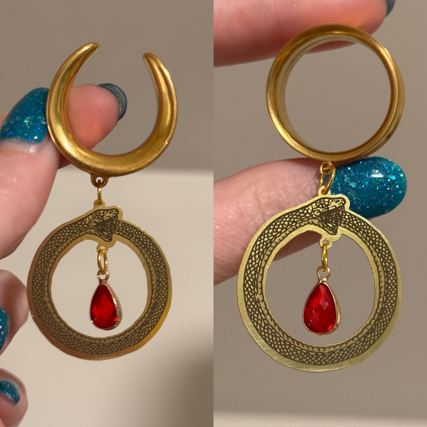 Image of Red Gem Snake Hoop Dangles (sizes 2g-2")