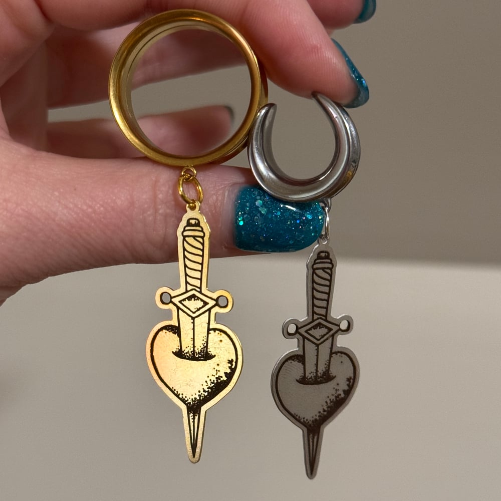 Image of Heart Sword Dangles (sizes 4g-2")
