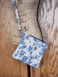 Image 1 of Natural Linen with Navy Print Crossbody Purse