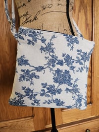 Image 2 of Natural Linen with Navy Print Crossbody Purse