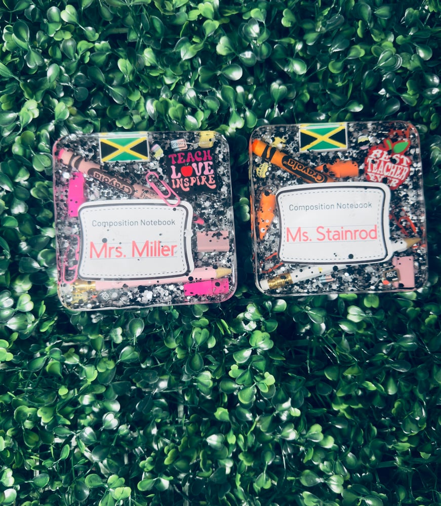 Image of Personalized Teacher Composition Notebook. Glitter Coasters, Teacher Appreciation gift