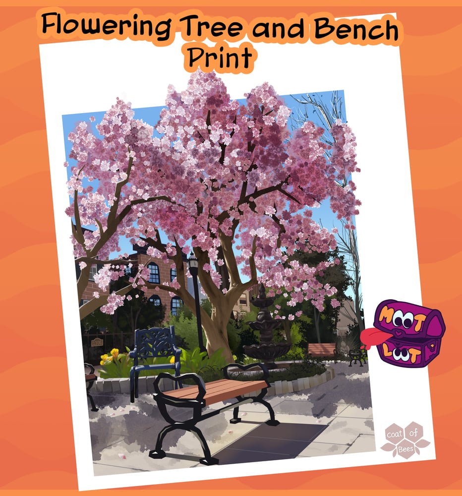 Image of Flowering Tree and Bench Print