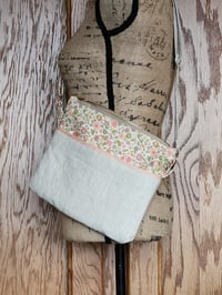 Image 1 of Linen Crossbody Purse in Natural & Retro Floral 
