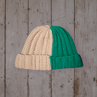 Image 1 of Split Stitch Green Creame Beanie
