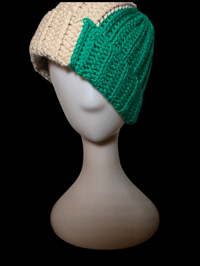 Image 2 of Split Stitch Green Creame Beanie